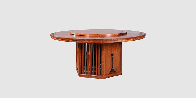 天山中式餐厅装修天地圆台餐桌红木家具效果图